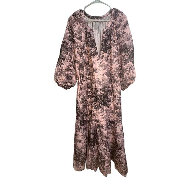 Tuckernuck Pink Black Pressed Powder Toile Lyles Dress Maxi Cottagecore Prarie - Picture 4 of 16